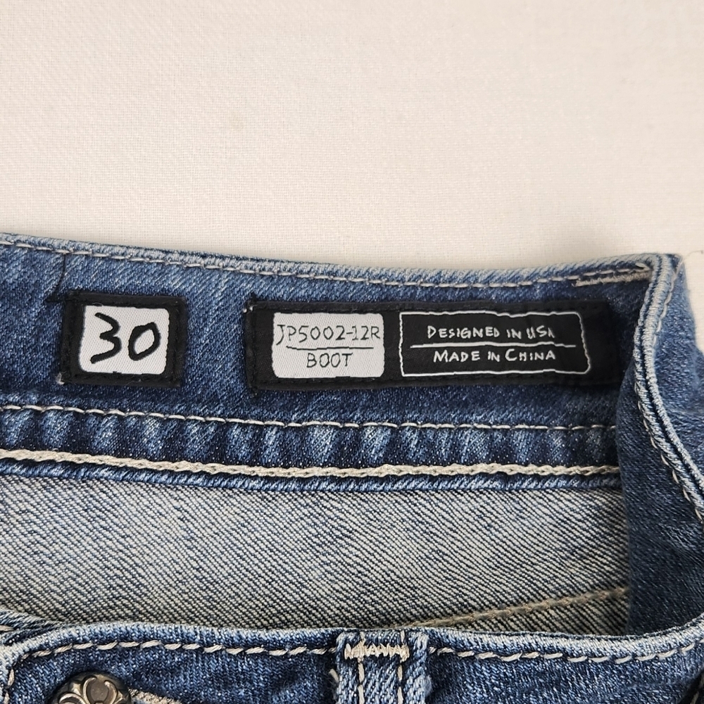 Miss Me Medium Wash Boot Cut Denim Jeans Black lace And Jewel Embellishments - Picture 5 of 13